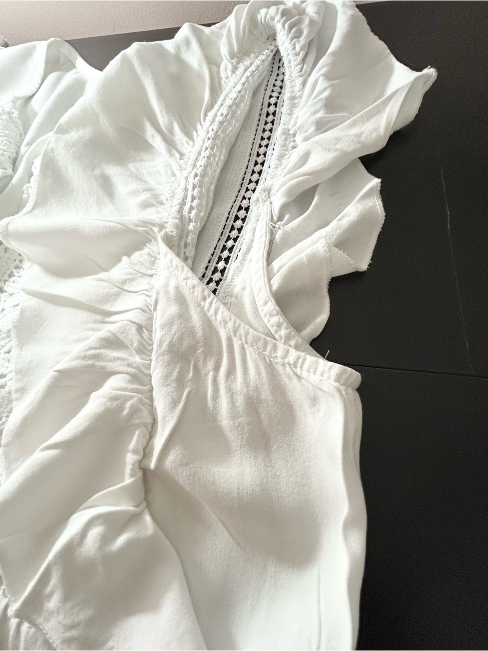 Molly Bracken White Crochet Lace Ruffle Tiered Babydoll Dress Size L - Picture 6 of 8